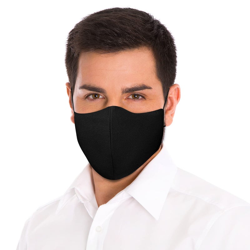 MASK BY DESIGN قناع وجه قابل للغسل مع حلقات أذن قابلة للتعديل وسلك أنفي - 3 طبقات، 100% قطن للطبقة الداخلية - حماية وجه قماشية قابلة لإعادة الاستخدام مع جيب للفلتر - صنع في الولايات المتحدة - (أسود صلب) - Image 2